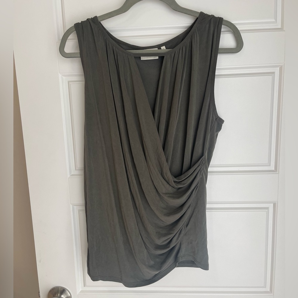 Green cross-front tank top from Anthropologie Deletta